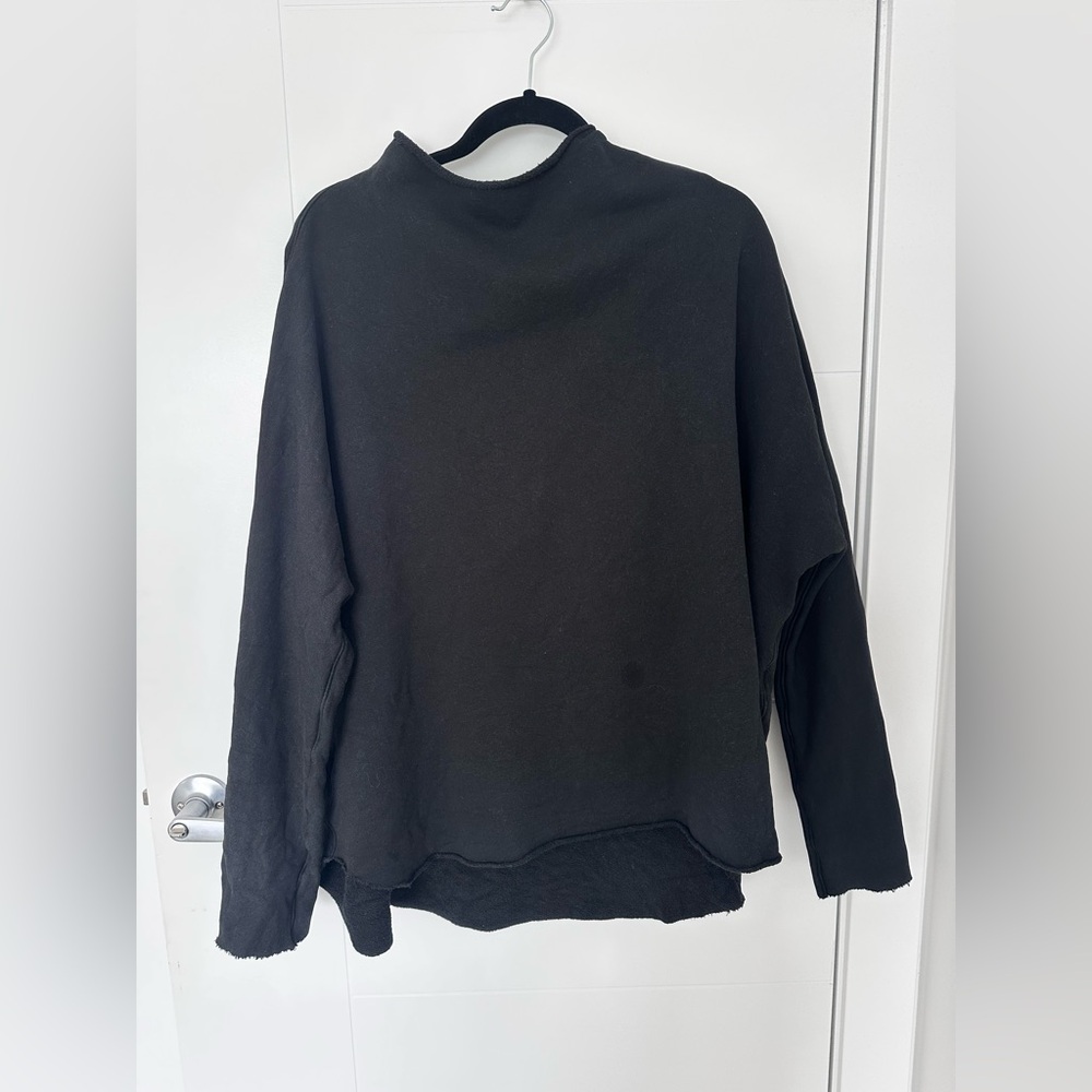 Frank & Eileen EFFIE Funnel Neck Capelet Black Large Long Sleeve Raw Hem